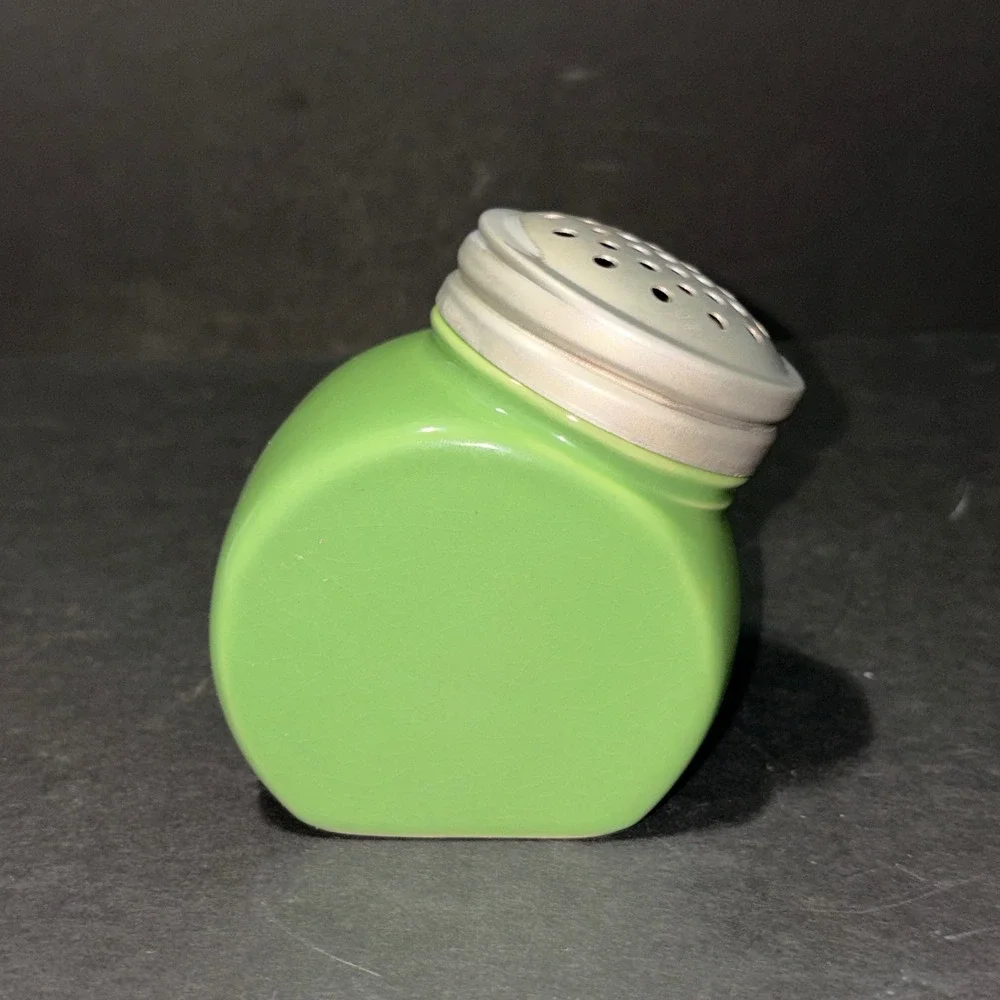 Vtg Retro Green Ceramic Slanted Spice Shaker Sugar Dispenser Metal Lid 1638444